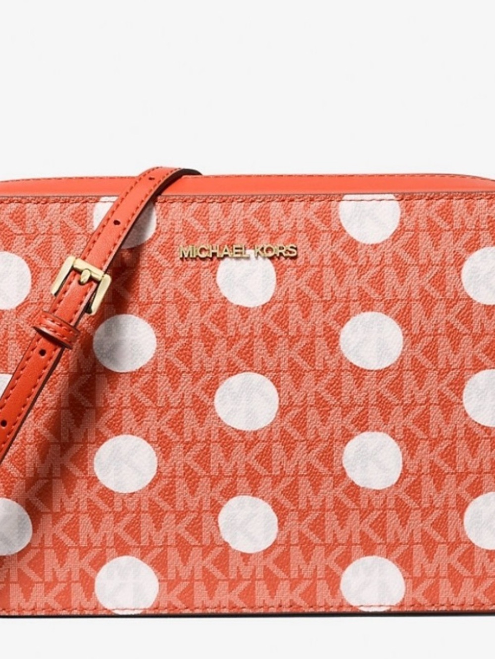 Michael Kors Coral Polka Dot Crossbody with Gold Logo